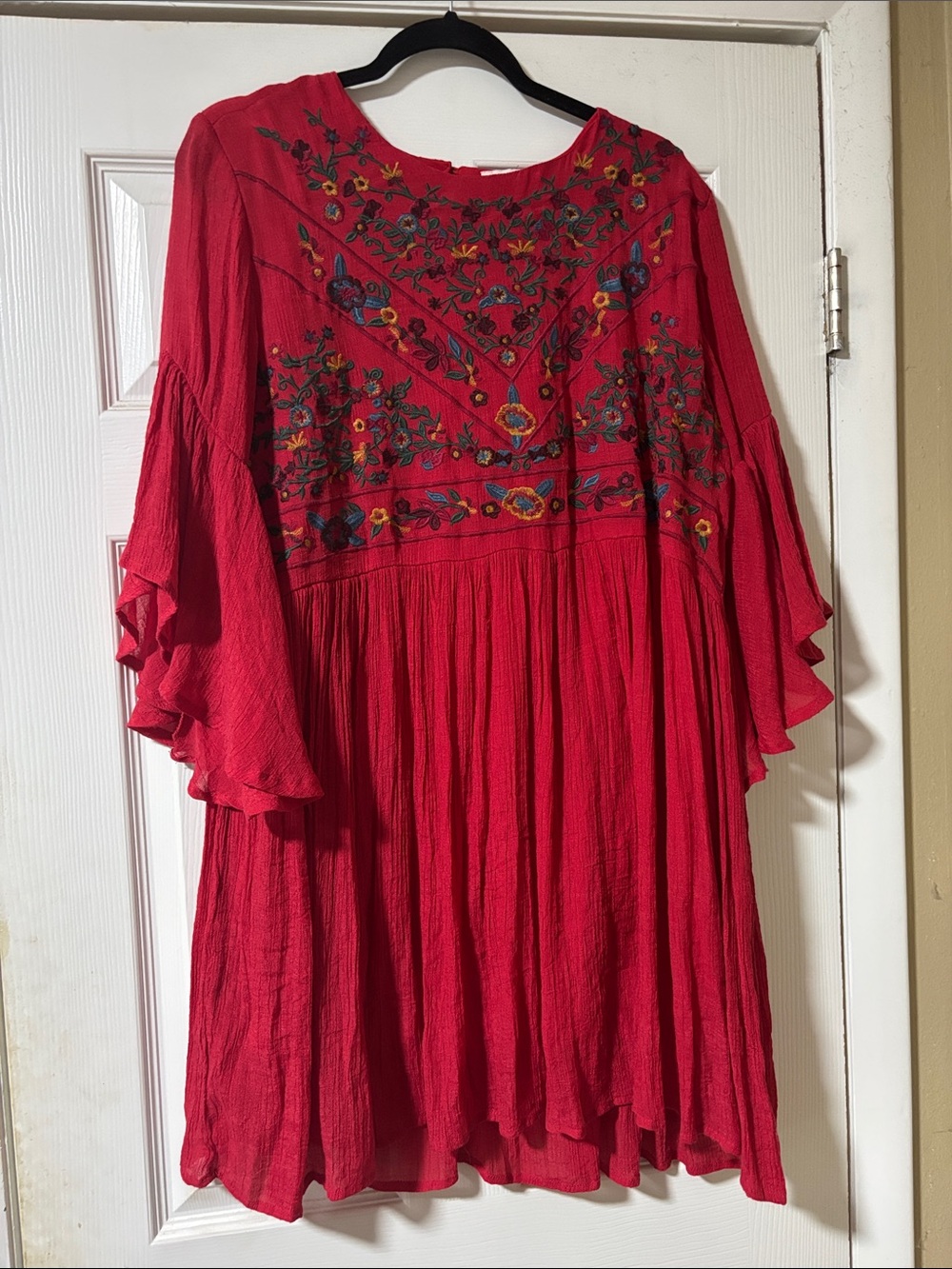 Umgee Red Embroidered Boho Long Sleeve Dress